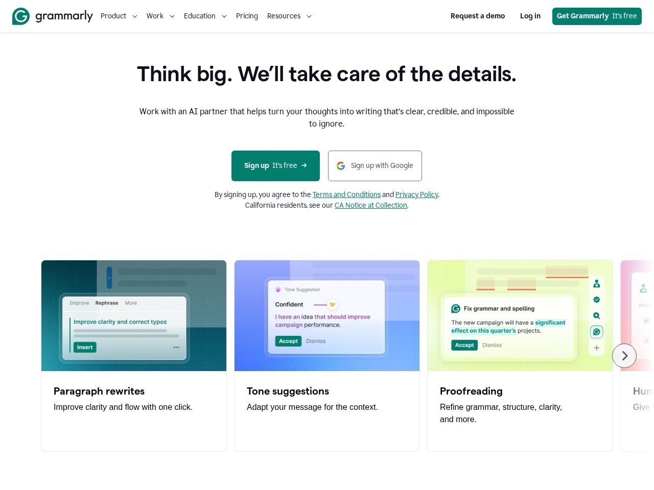 Знімок екрана сайту Grammarly