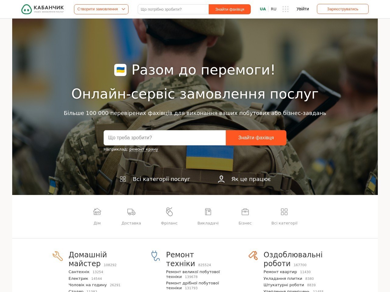 Знімок екрана сайту Kabanchik